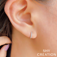Shy Creation 14Kt White Gold Diamond Huggie Hoop Earrings