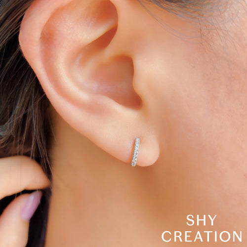 Shy Creation 14Kt White Gold Diamond Huggie Hoop Earrings