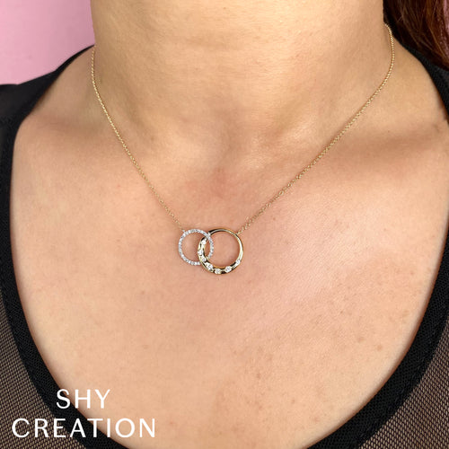 Shy Creation 14Kt Yellow Gold Interlocking & Flush Diamond Pendant