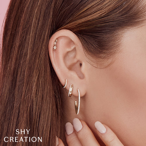 Shy Creation 14Kt Yellow Gold Diamond Huggie Hoop Earrings