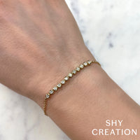 Shy Creation 14Kt White Gold Bracelet with Natural Bezel Set Diamonds