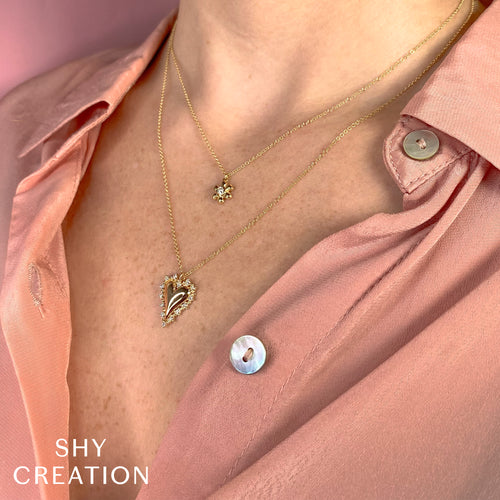 Shy Creation 14Kt Yellow Gold Bezel Flower Pendant