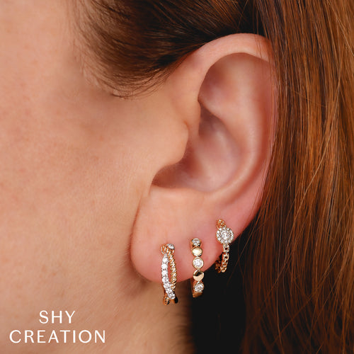 Shy Creation 14Kt Yellow Gold Bezel-Set Natural Diamond Huggie Hoop Earrings