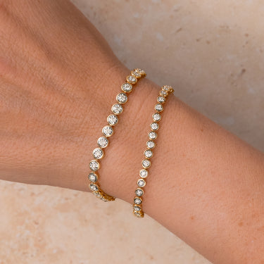 Shy Creation 14Kt Yellow Gold "Stella" Bezel Tennis Bracelet with .65cttw Natural Diamonds