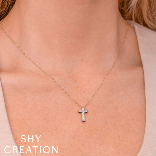 Shy Creation 14Kt Yellow Gold Diamond Cross Pendant
