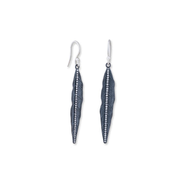 Lika Behar Oxidized Sterling Silver Diamond "Willow" Leaf Earrings
