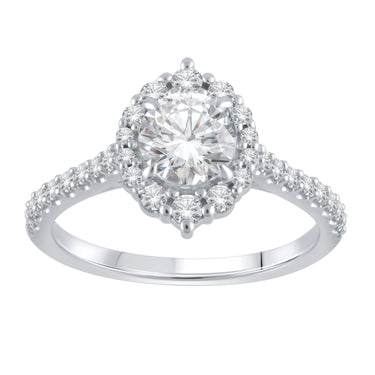 Tiara Halo Ring In 14Kt White Gold With .73ct Round Center Diamond (G Color - I1 Clarity) And 30 Round Accent Diamonds Totaling .39Cttw
