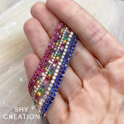 Shy Creation 14Kt Yellow Gold Blue Sapphire Micro-Tennis Bracelet