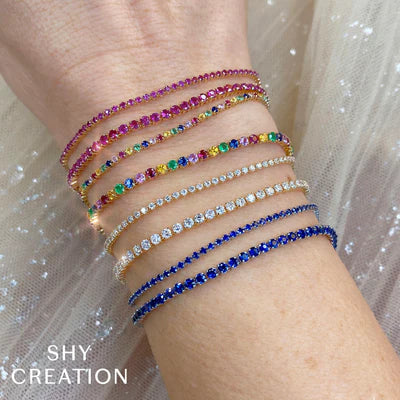 Shy Creation 14Kt Yellow Gold Blue Sapphire Micro-Tennis Bracelet