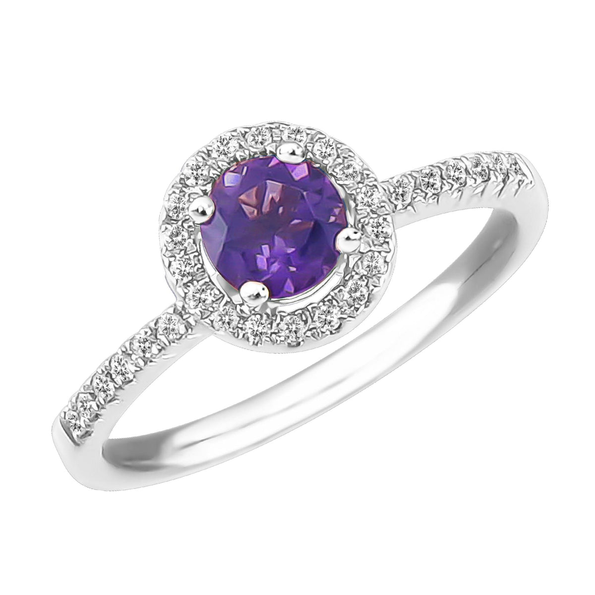 14Kt White Gold Halo Gemstone Ring With 0.41ct Amethyst