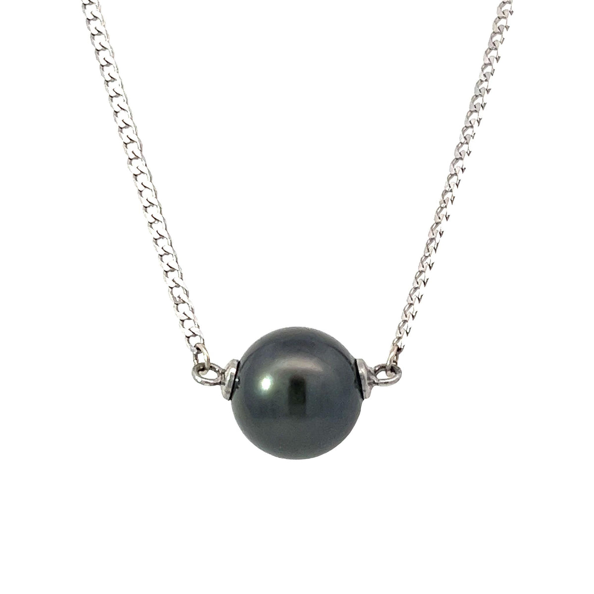 14Kt White Gold Stationary Solitaire  Pendant With 12 mm Tahitian Cultured Pearl