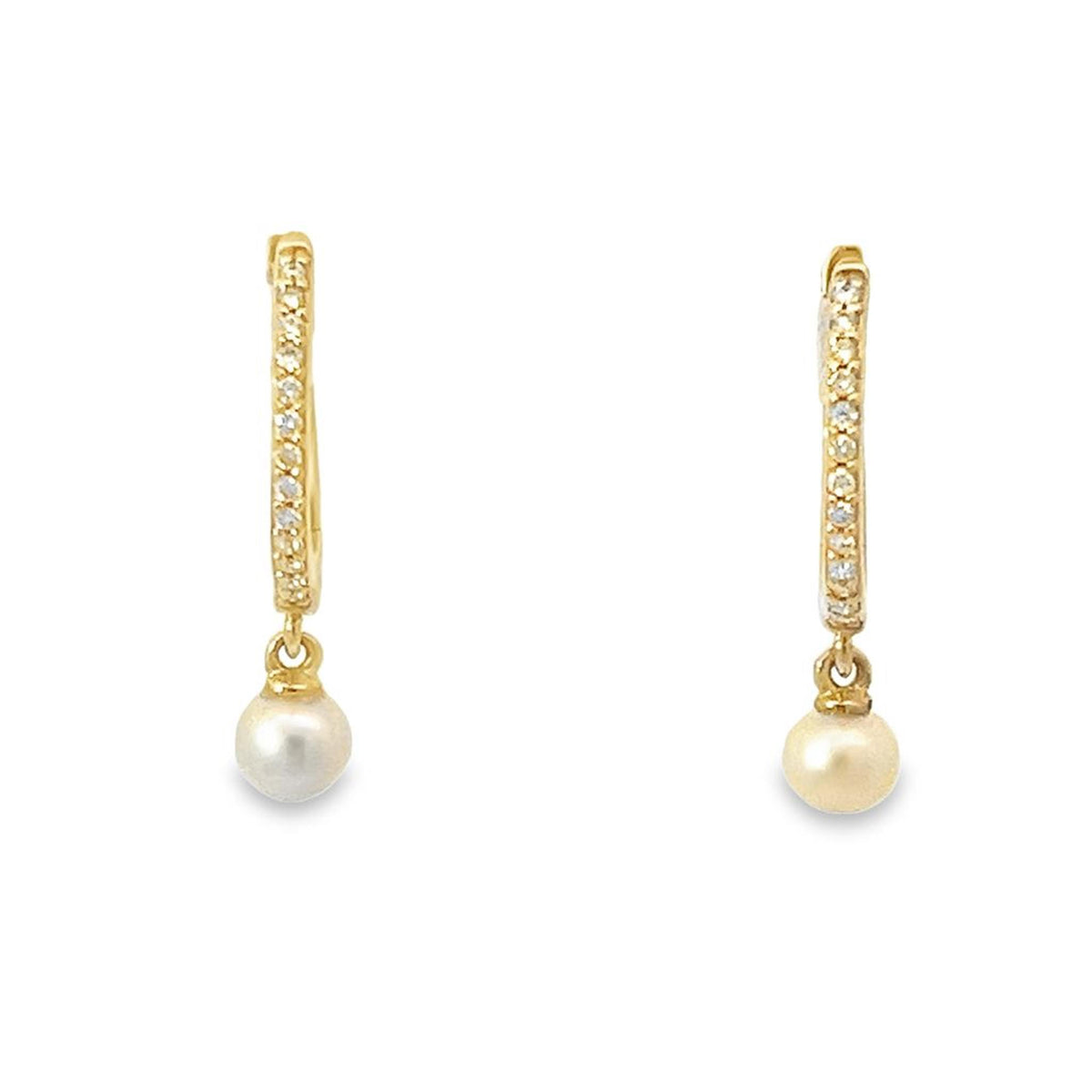 14Kt Yellow Gold Round Hoop Earrings with a Pearl Dangle