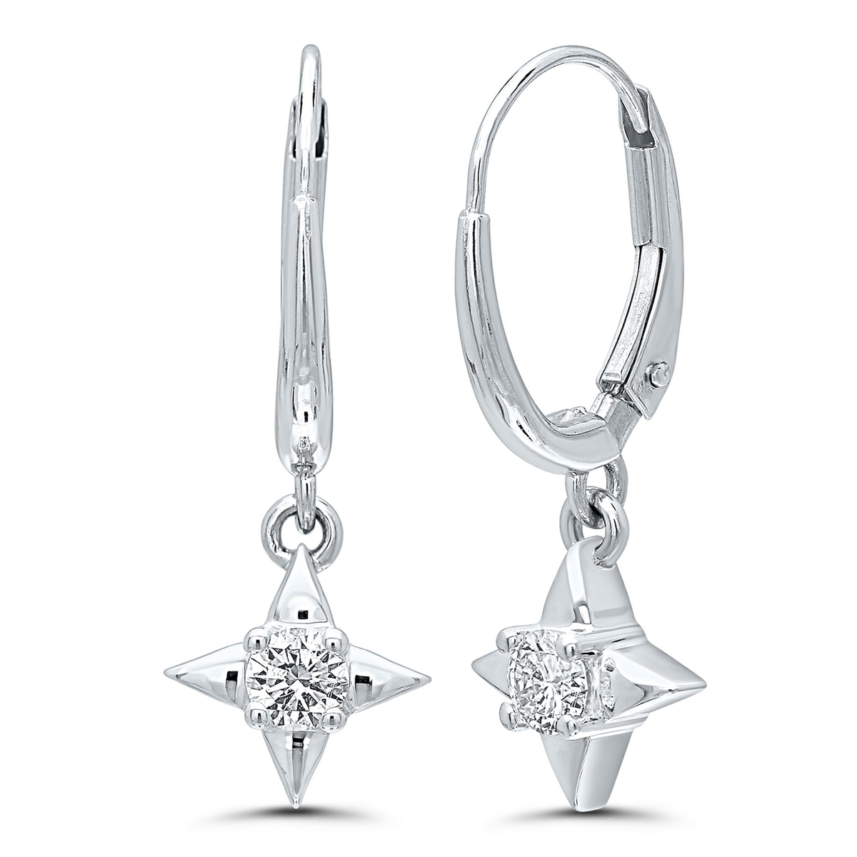 Star Of Hope 14K White Gold Lever Back Earrings with.25cttw Natural Diamonds