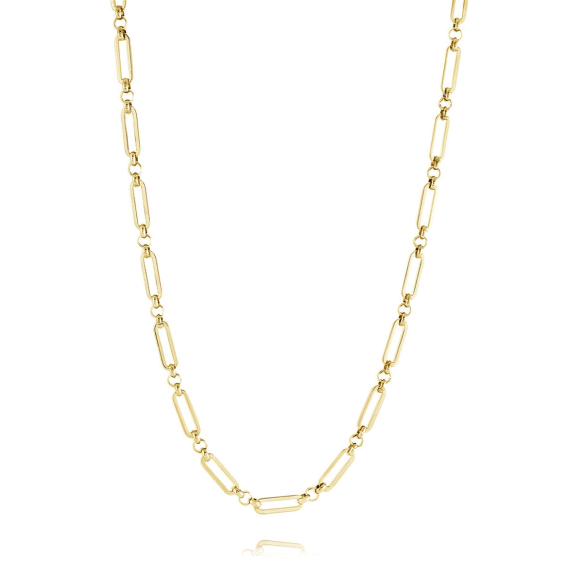 Italgem Stainless Steel Gold IP Plated Paperclip and Rolo Link Chain Necklace