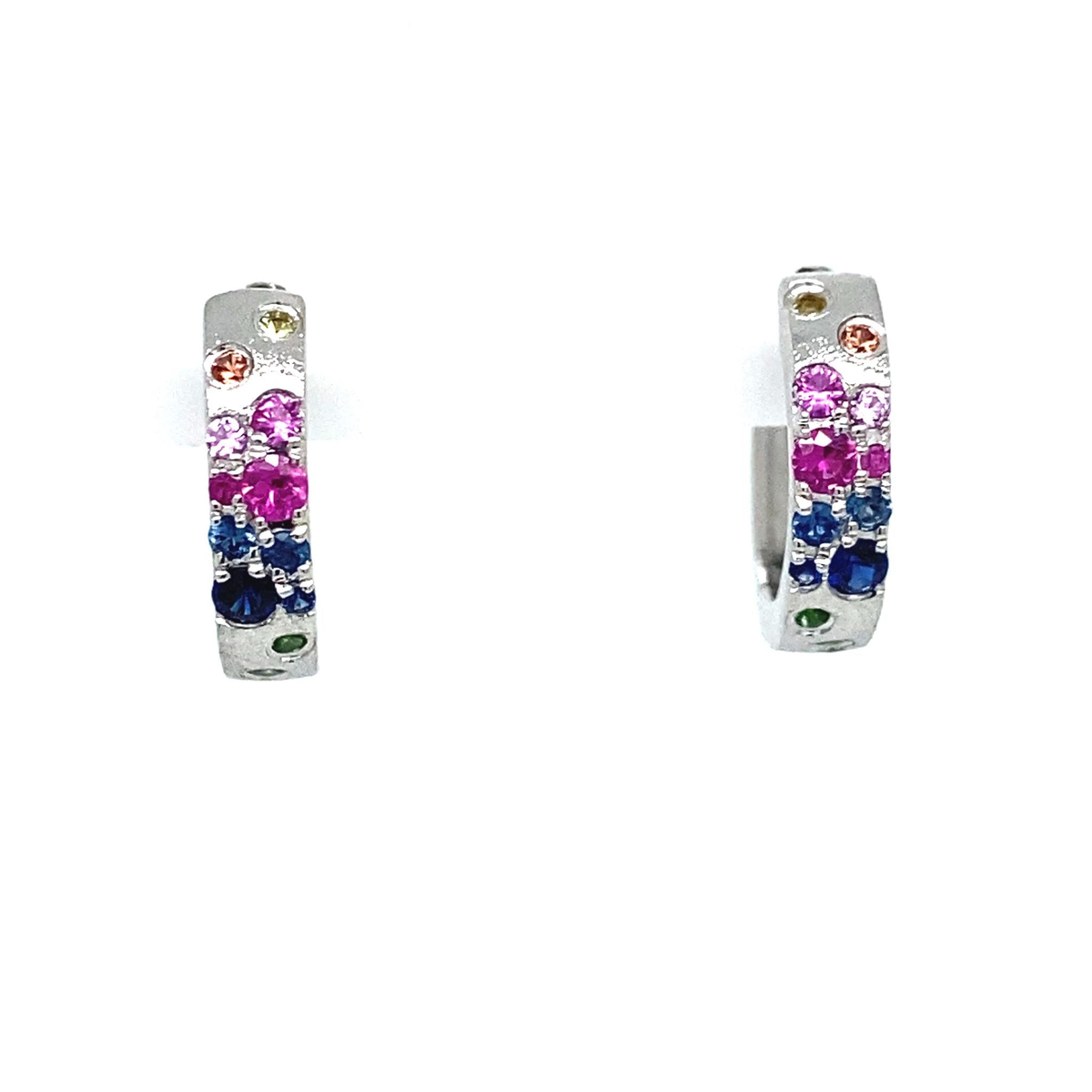 14Kt White Gold Round Hoop Earrings Gemstone Earrings With 0.38ct Sapphire