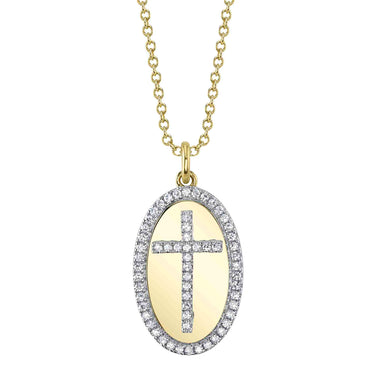 Shy Creation 14Kt Yellow Gold 0.16cttw Diamond Cross & Halo Pendant