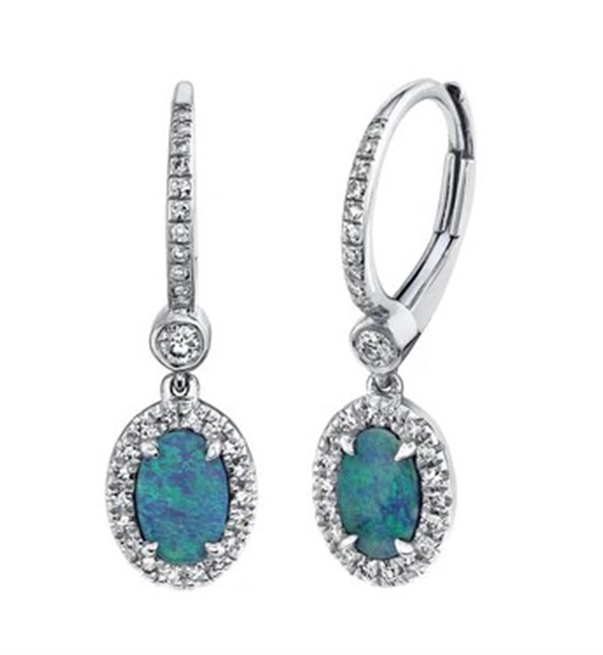 14Kt White Gold Leverback Dangle Earrings With .67cttw Boulder Opals