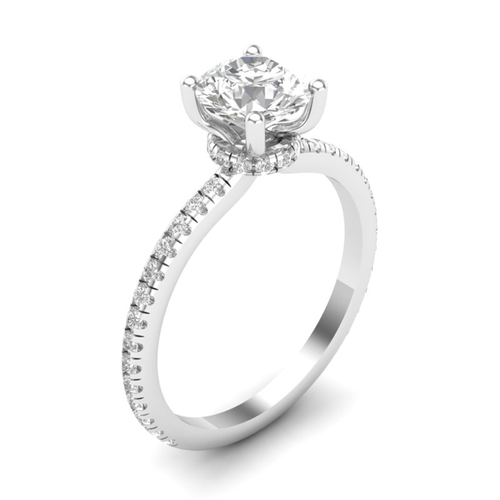 14kt  White Gold Classic Prong Engagement Ring with Natural Center Diamond