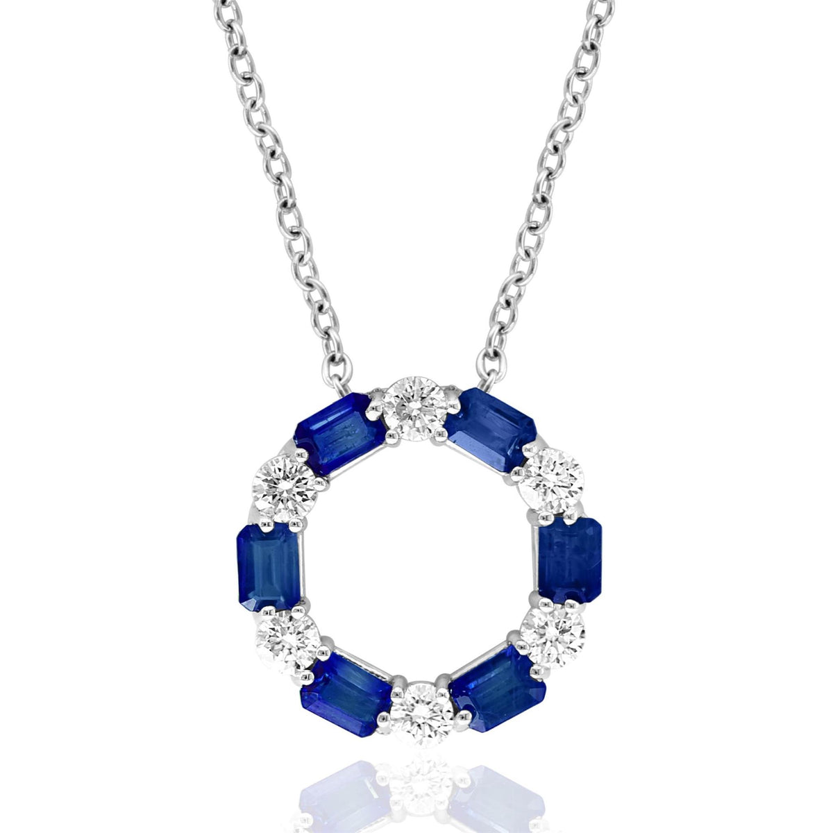 18Kt White Gold Sapphire and Diamond Circle Pendant