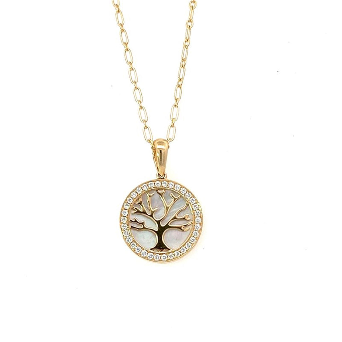 Doves 18Kt Yellow Gold Tree Of Life Mother Of Pearl Medallion