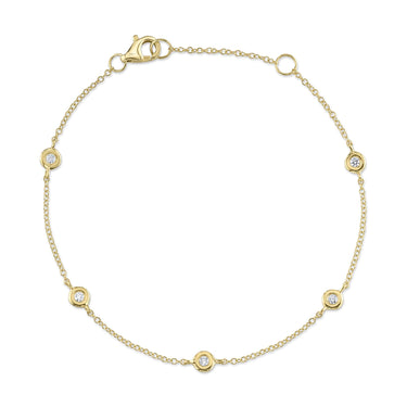 Shy Creation 14Kt Yellow Gold 7" Adjustable Diamonds-By-The-Yard Bracelet with .10cttw Natural Diamonds