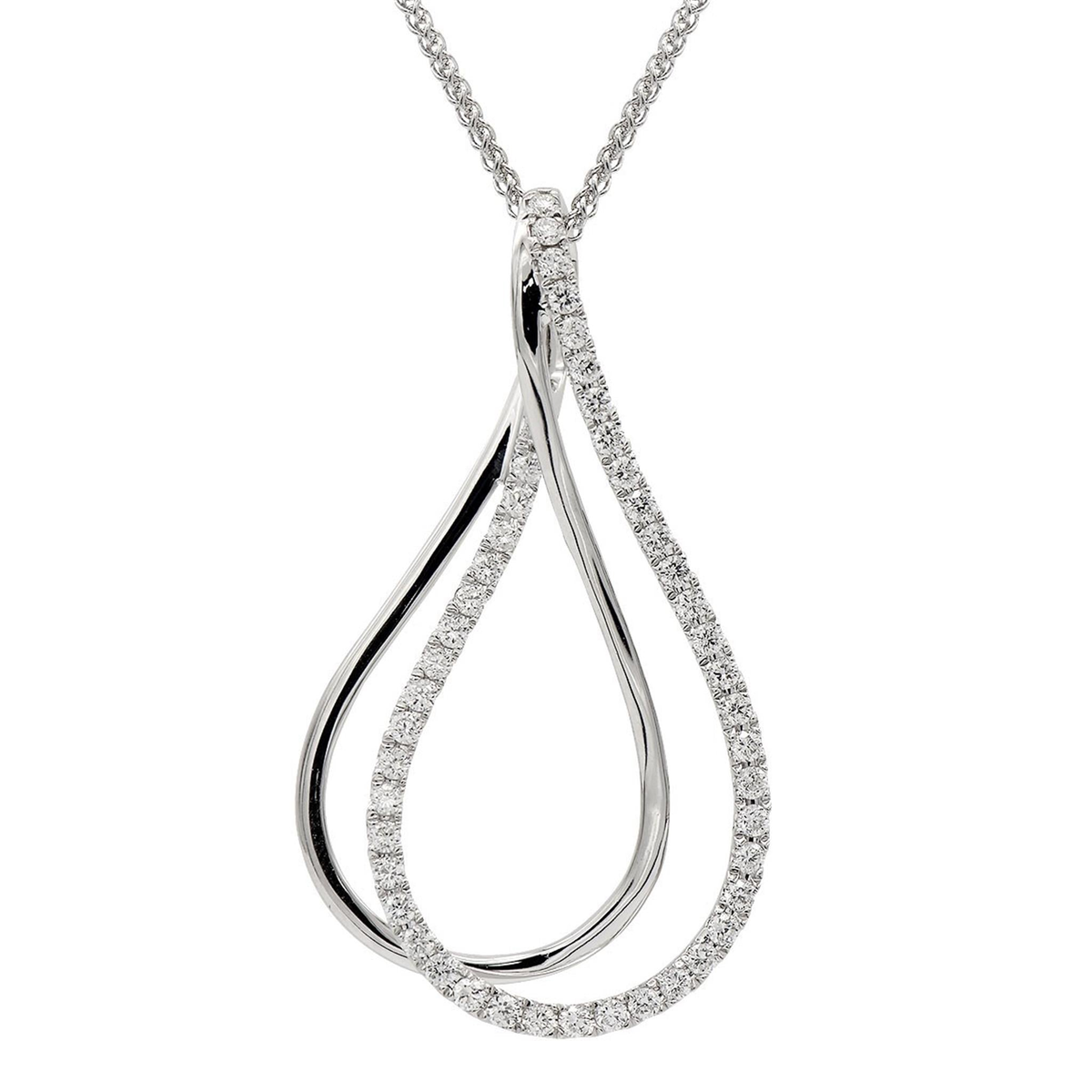 18K White Gold Diamond Swoop Pendant with 0.36cttw Round Natural Diamonds