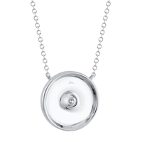 Shy Creation 14Kt White Gold 14mm Circle Pendant with Natural Diamonds