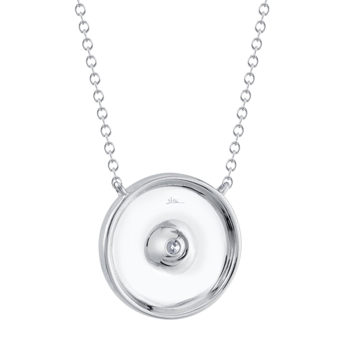 Shy Creation 14Kt White Gold 0.20cttw Natural Diamond Starburst Circle Pendant