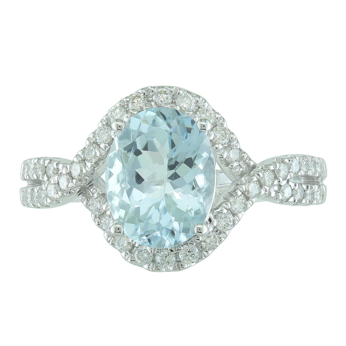 14Kt White Gold Crossover Halo Ring With 1.51ct Aquamarine