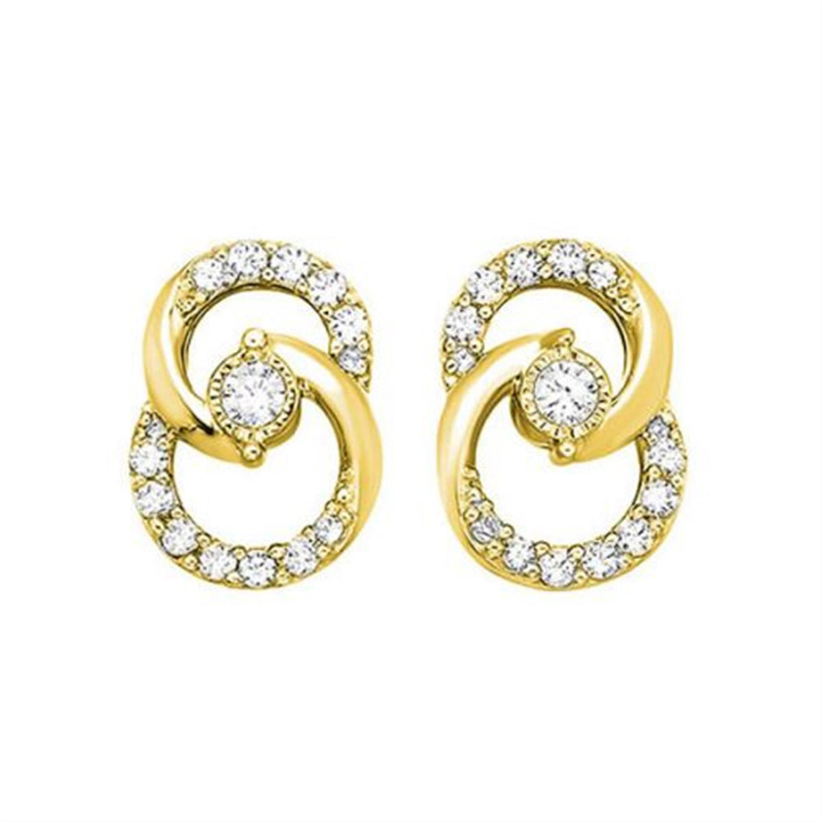 14Kt Yellow Gold Intersecting Circle  Stud Earrings With .25cttw Natural Diamonds