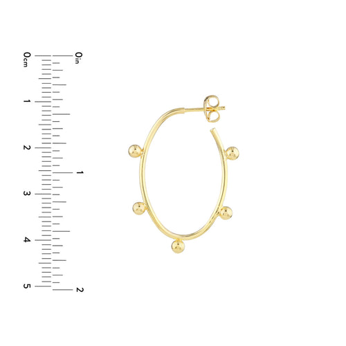 14Kt Yellow Goldv28mm Oval Hoop Earrings With Bead Stations