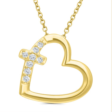 10Kt Yellow Gold 0.05cttw Accent DIamond Heart and Cross Pendant