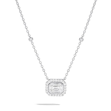 Lasker Couture 18Kt White Gold Fusion Emerald 1.00cttw (F Color - VS2 Clarity) Halo Pendant on 18" Diamond Station Chain