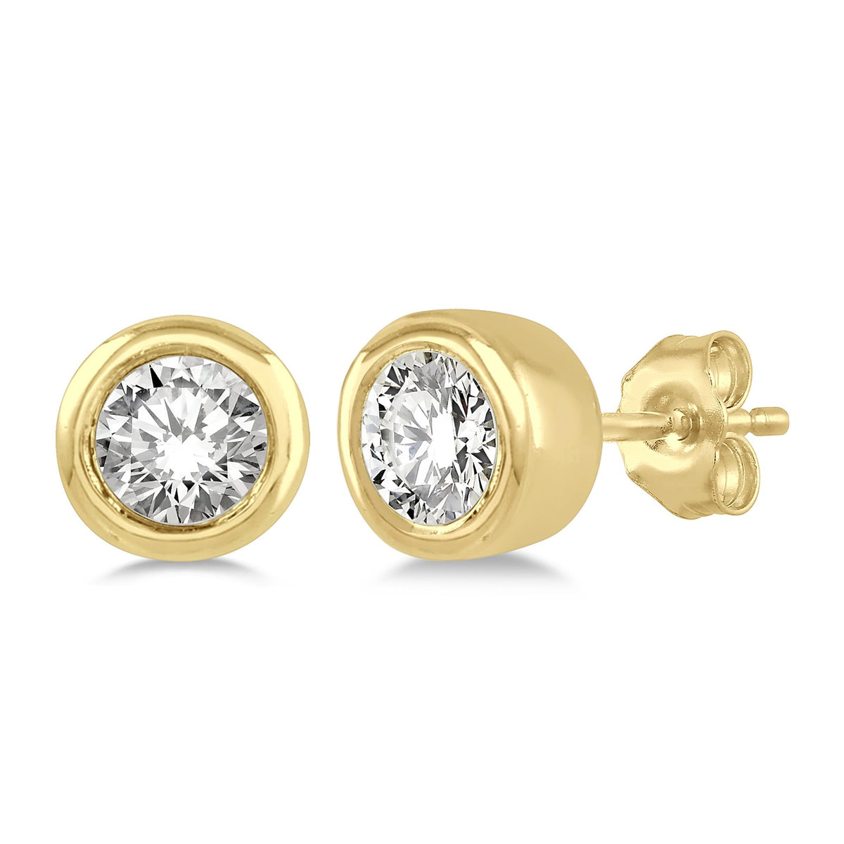 Lasker Petites-10Kt Yellow Gold Bezel Set Stud Earrings with 0.10cttw Natural Diamonds