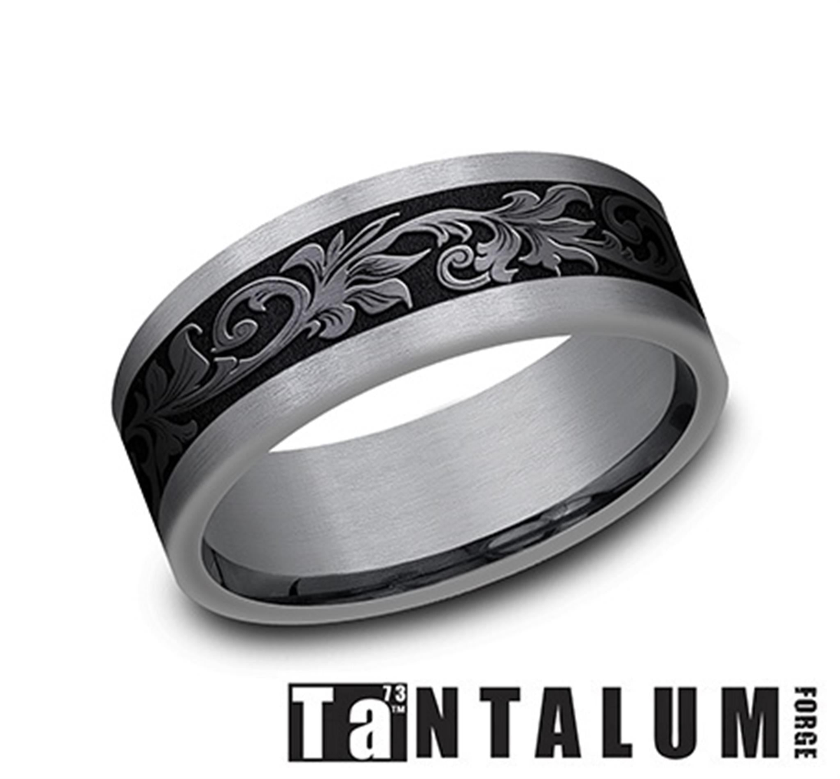 Tantalum Gray Engraved Wedding Band