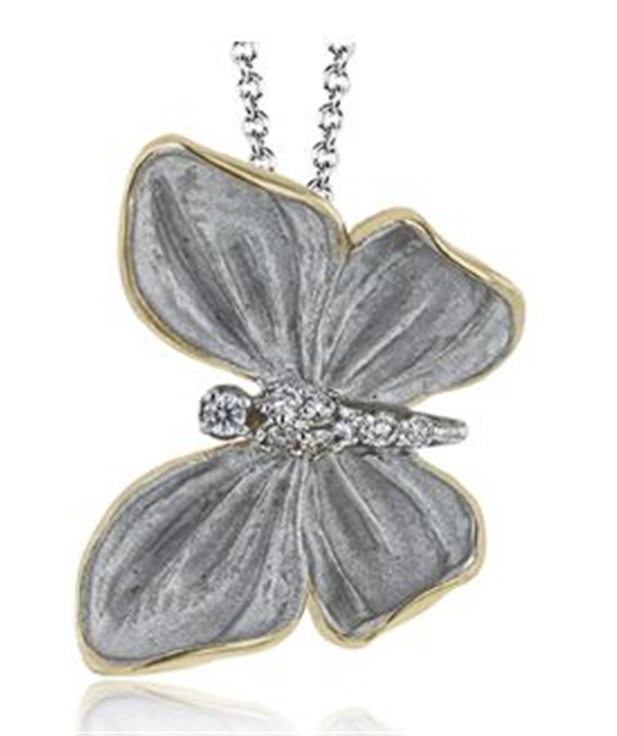 18K Yellow and White Gold Butterfly Necklace with .06cttw Natural Diamonds