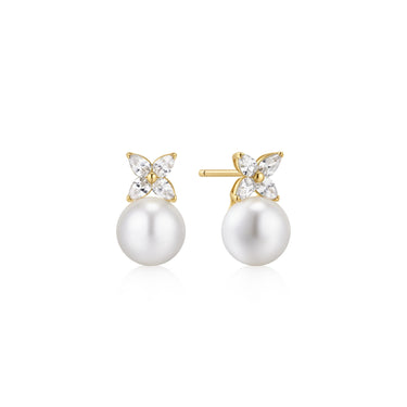 Ania Haie Sterling Silver with 14Kt Gold Overlay Shell Pearl & Lucky Clover Stud Earrings