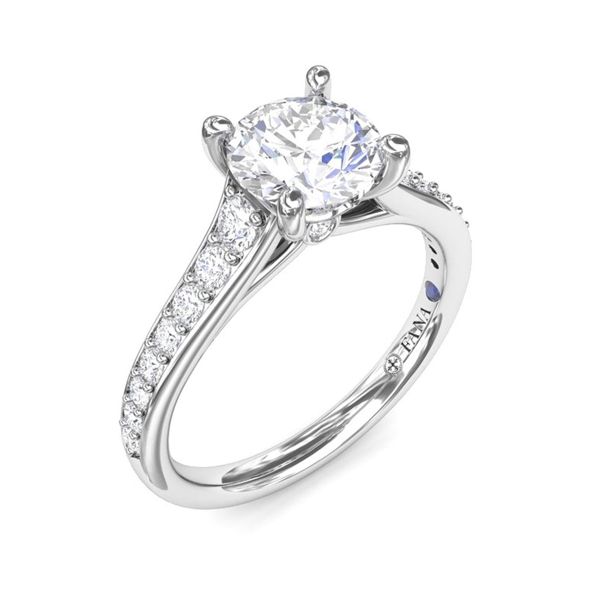 14Kt White Gold Classic Prong Engagement Ring Mounting With 0.36cttw Natural Diamonds