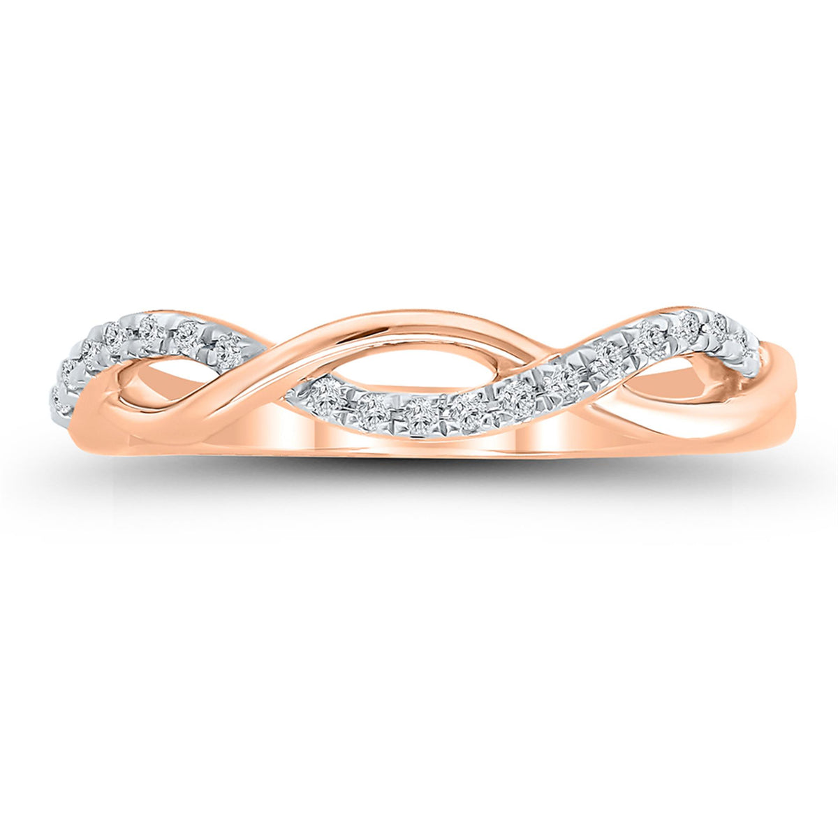 10Kt Rose Gold Infinity Twist Ring With 0.10cttw Natural Diamonds