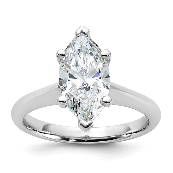 Max 8EX 14Kt White Gold 2ct Lab-Created Ideal Cut Marquise Diamond Solitaire Engagement Ring with GCAL 8EX Report.