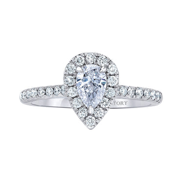 14KT White Gold Pear Halo Ring with 1.00CT  Pear Shaped Natural Diamond Center And .59cttw Round Accent Diamonds