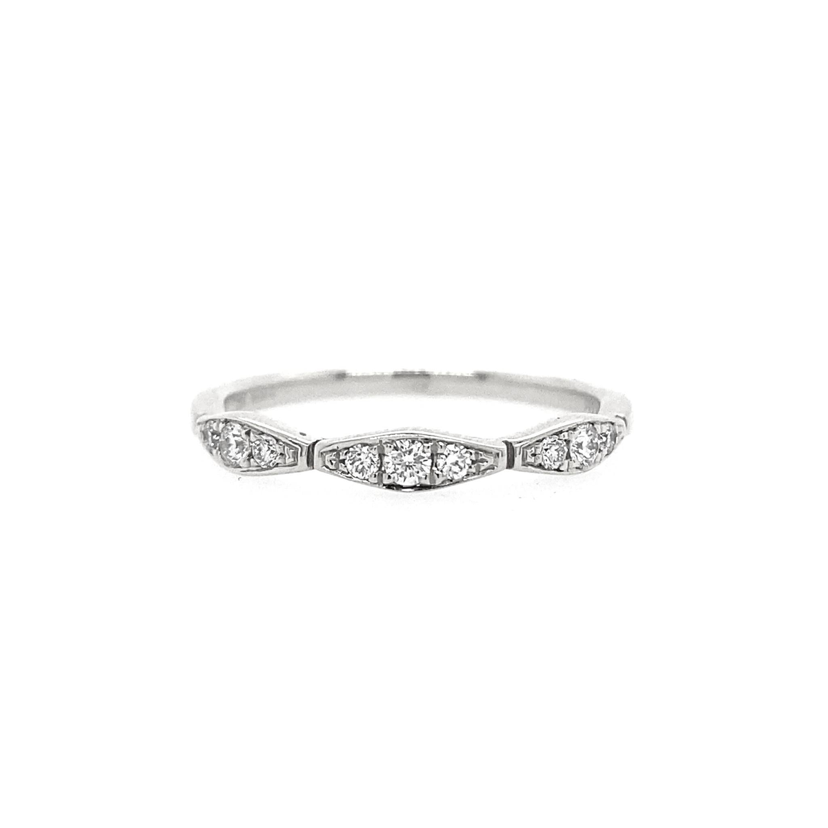 14Kt White Gold Vintage Inspired Wedding Ring With 0.16cttw Natural Diamonds