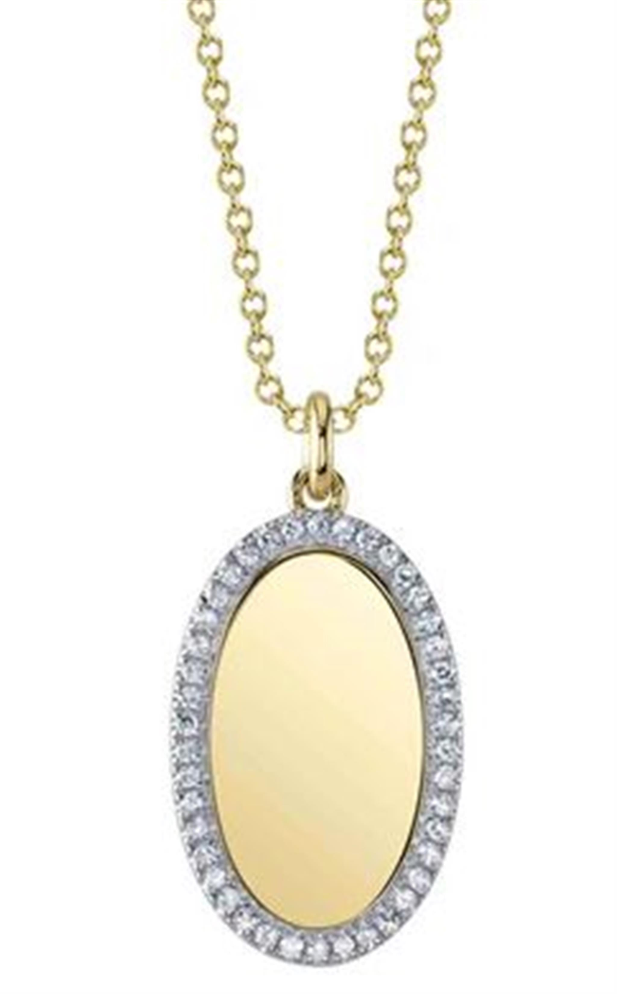 Shy Creation 14Kt Yellow Gold Oval Disc Necklace with .11cttw Natural Diamond Halo