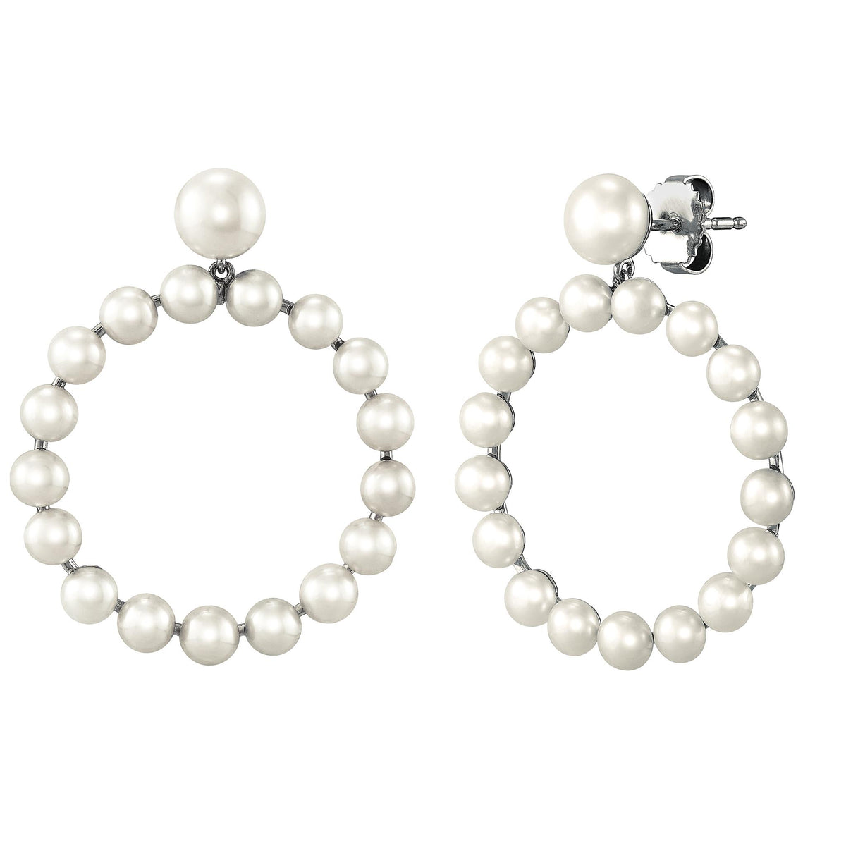 SS Dangle Earrings With mm Round Cultured Pearl