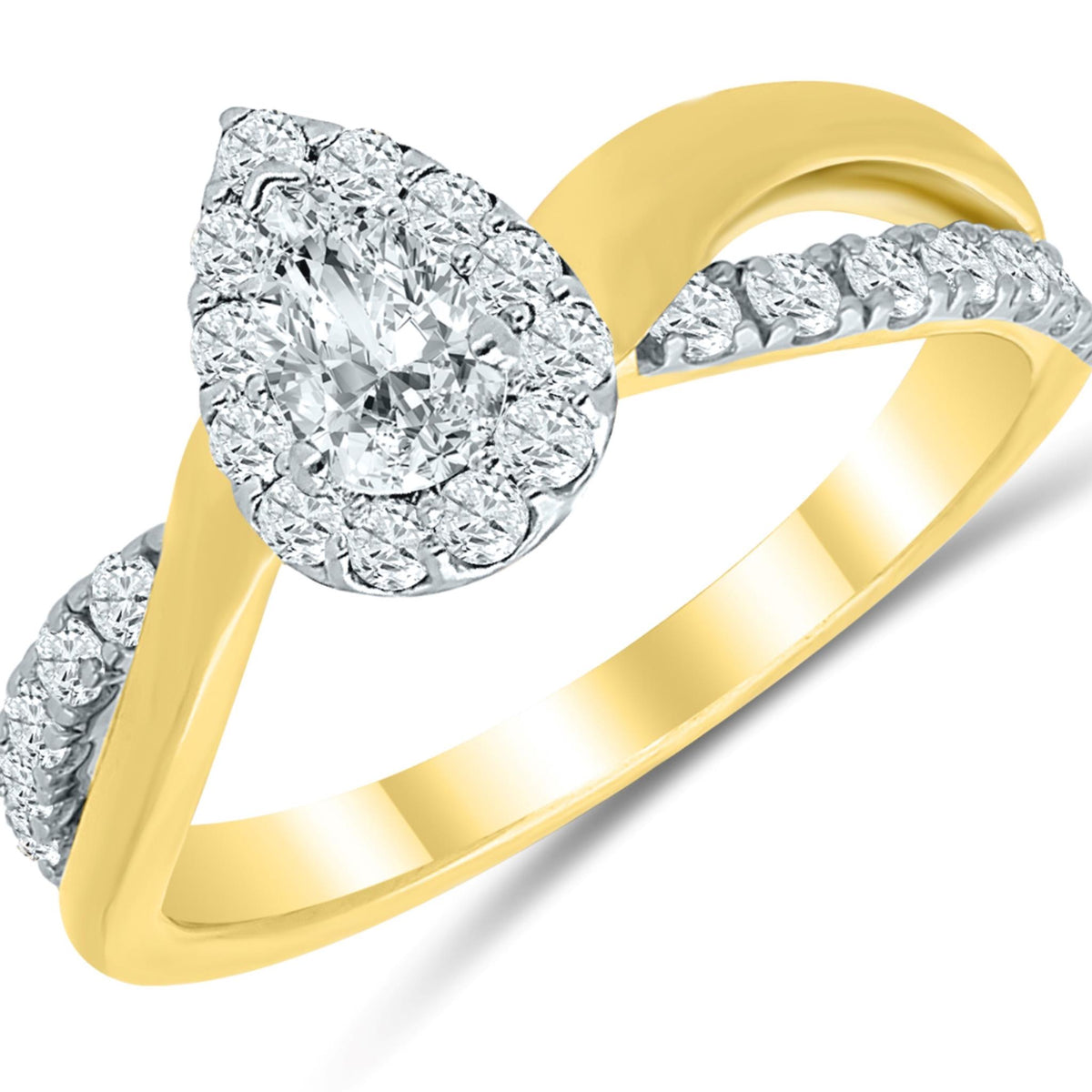 14Kt Yellow & White Gold Halo Engagement Ring With 0.33ct Natural Center Diamond