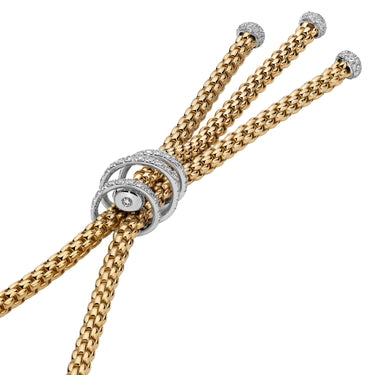 FOPE 18Kt Yellow Italian Gold PRIMA Collection Lariat Necklace with 0.49ctw Diamond Pave