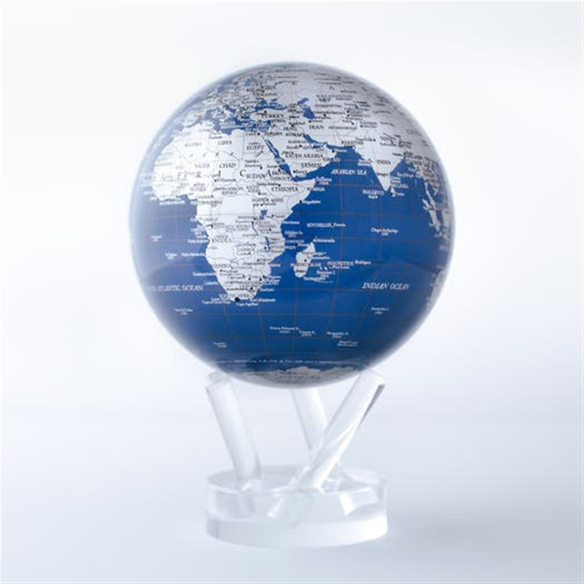 Mova 4.5" Blue And Silver  Globe With Acrylic Base