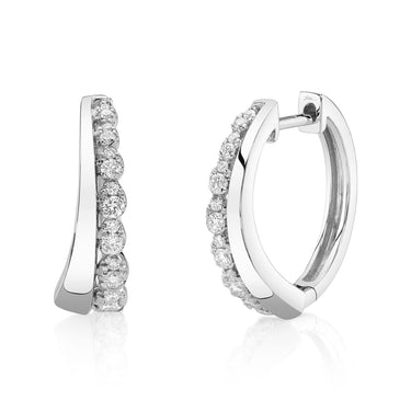 Shy Creation 14Kt White Gold Journey Hoop Earrings With .29cttw Round Natural Diamonds (H-SI1)