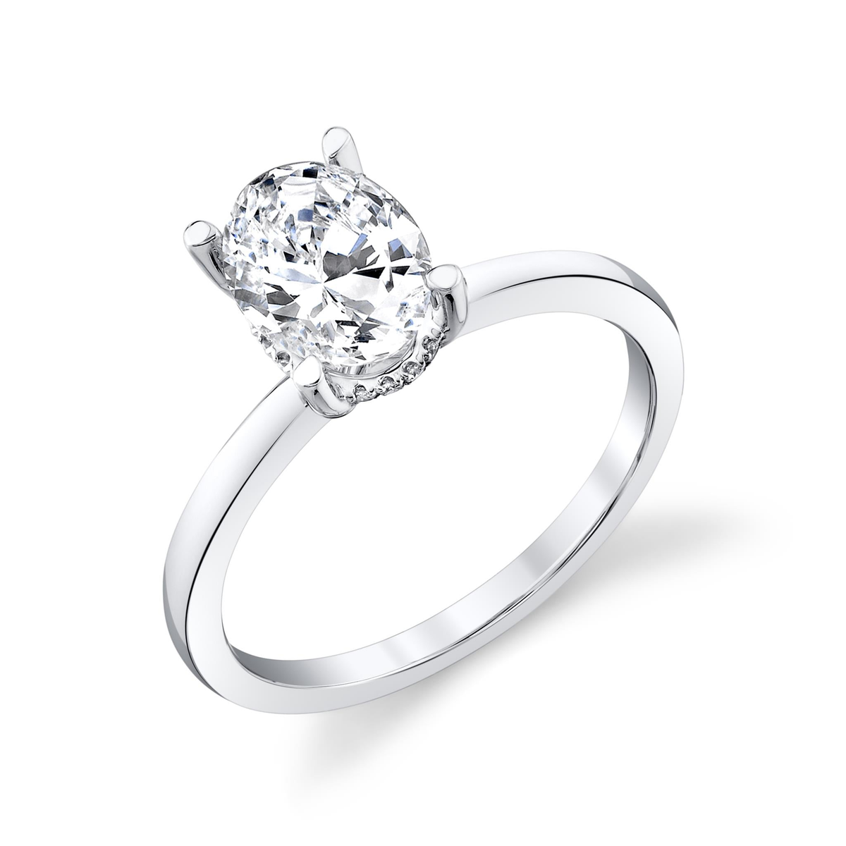 Pure Lasker Platinum Collection Hidden Halo Solitaire Engagement Ring Mounting With 05Cttw Natural Diamond Accents (Color G-H, Clarity Si1) 1Ct Oval Center Diamond Sold Separately.