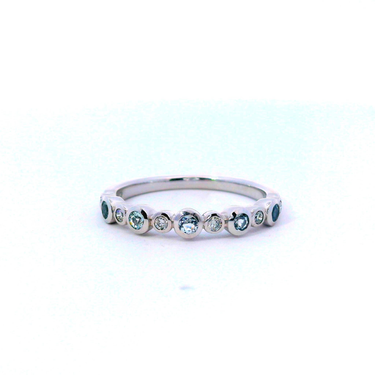 14Kt White Gold Stackable Aquamarine Natural Diamond Ring